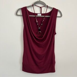 Y2K Maroon Cowl Neck Top Size Medium Sleeveless Draped Blouse Going Out Club